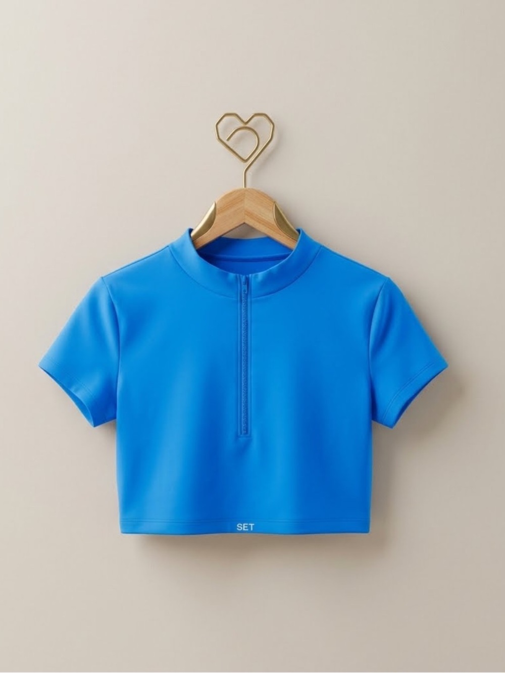 SET active short sleeve crop top shirt quarter zip logo active athleisure L